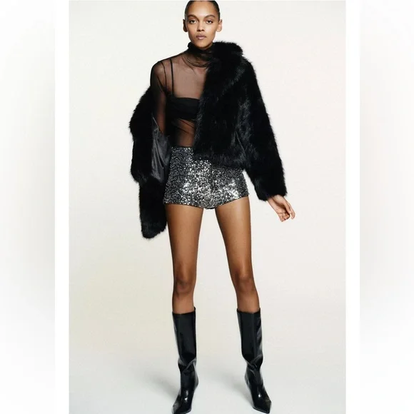 Zara SEQUIN MINI SHORTS - Picture 13 of 14